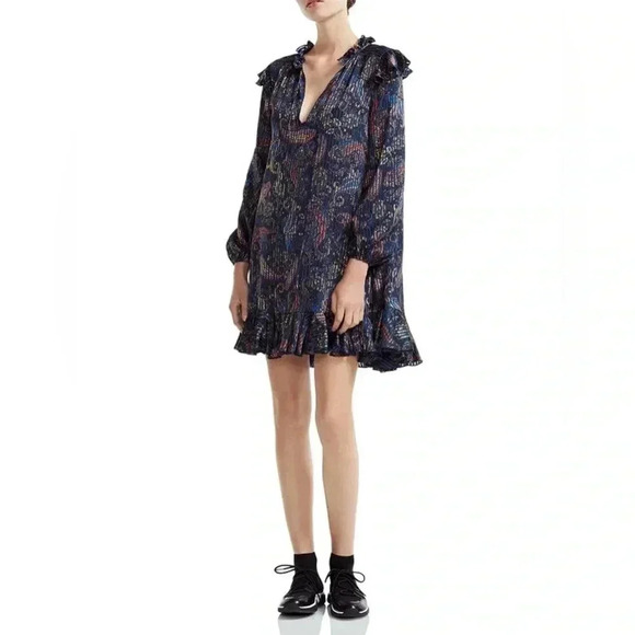 MAJE Riley Ruffled Paisley-Print Mini Dress / Size 2 / - Picture 1 of 13
